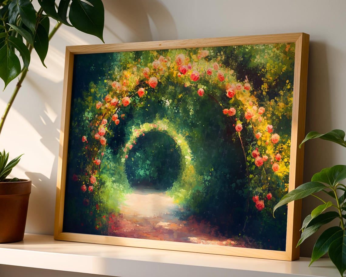 Blooming Rose Tunnel Impressionist Garden Path Flower Arch Poster - Image 4