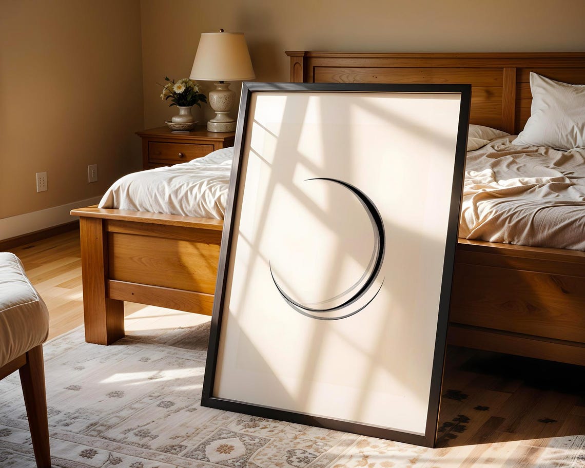 Minimalist Crescent Moon Line Drawing Sketch Wall Art Print Black White Celestial Space Abstract Modern Contemporary Home Decor Nursery - Image 4