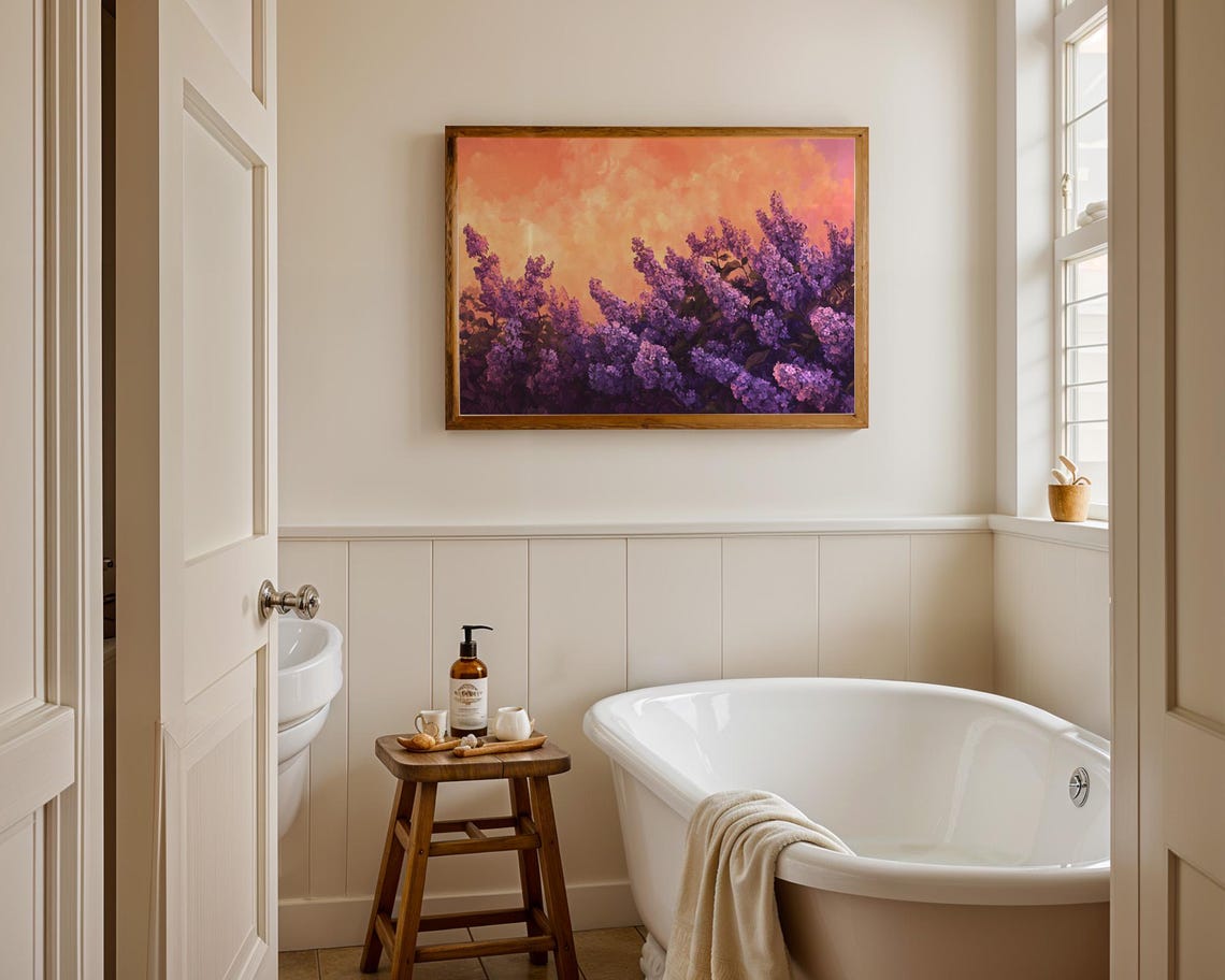 Purple Lilac Blooms Orange Sunset Sky Dramatic Floral Poster - Image 4