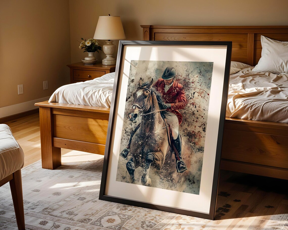 Equestrian Rider Red Coat Galloping Horse Watercolor Sports Poster - Image 4