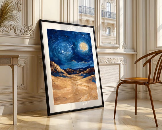 Desert Night Sky Wall Art Starry Landscape Painting Southwestern Scene Modern Print