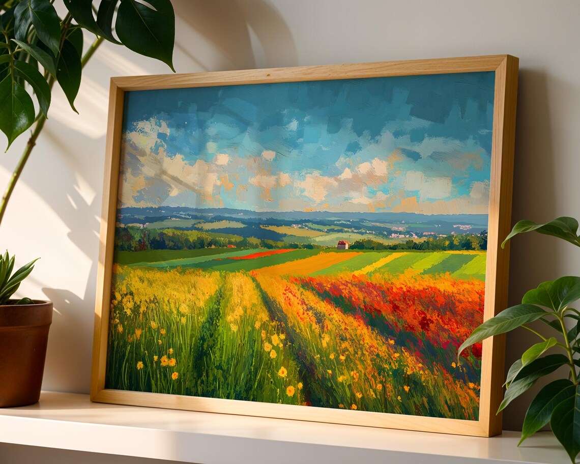 Vibrant Summer Wildflower Meadow Colorful Landscape Painting Poster - Image 5