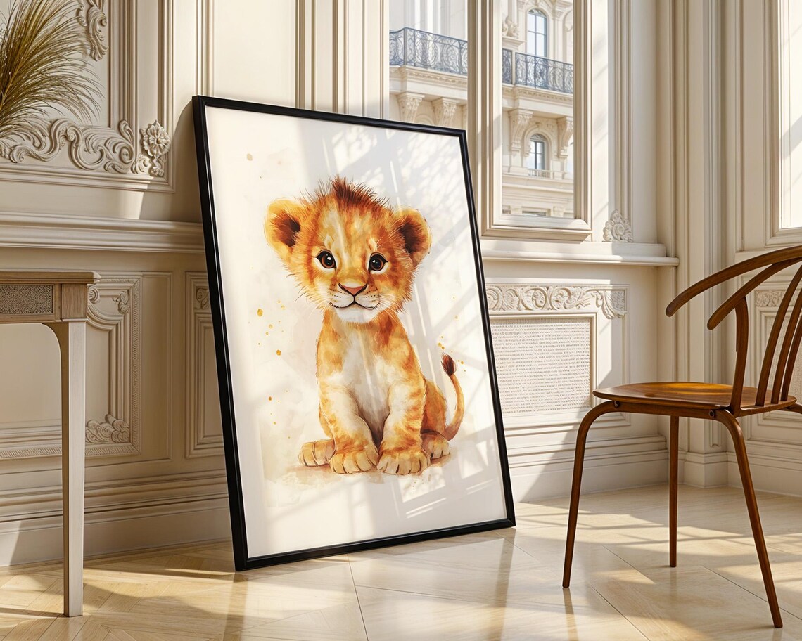 Cute Baby Lion Nursery Wall Art Print Jungle Safari Animal Watercolor Illustration Kids Boy Playroom Room Home Decor - Image 2