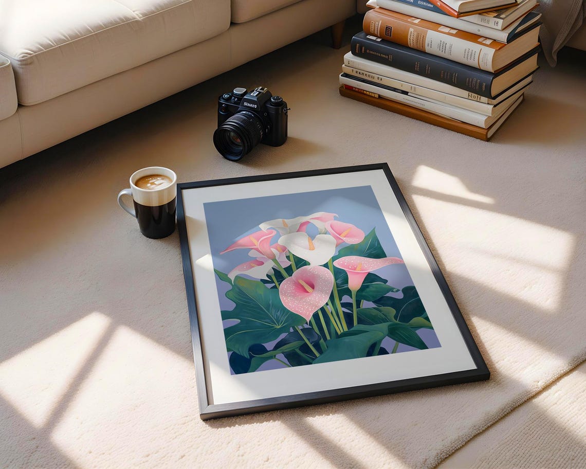 Elegant Pink White Calla Lily Flowers In Bloom Botanical Poster - Image 5