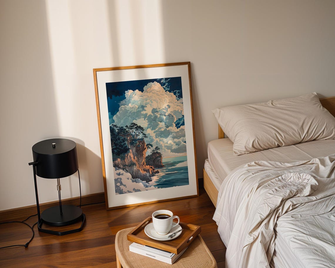 Dramatic Coastal Cliffs Billowing Clouds Ocean Landscape Poster - Image 2