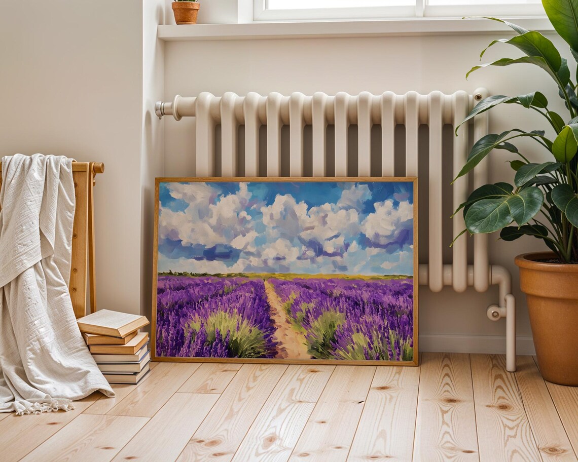 Winding Lavender Field Country Path Purple Floral Landscape Poster - Image 6