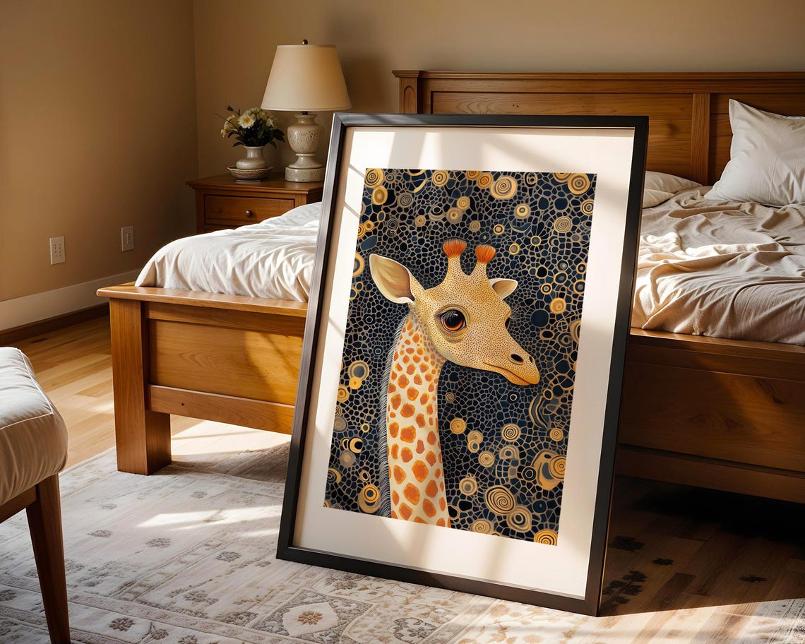 Cute Giraffe Whimsical Animal Illustration Safari Wall Art Print Room Decor Prints Trendy Poster - Image 3
