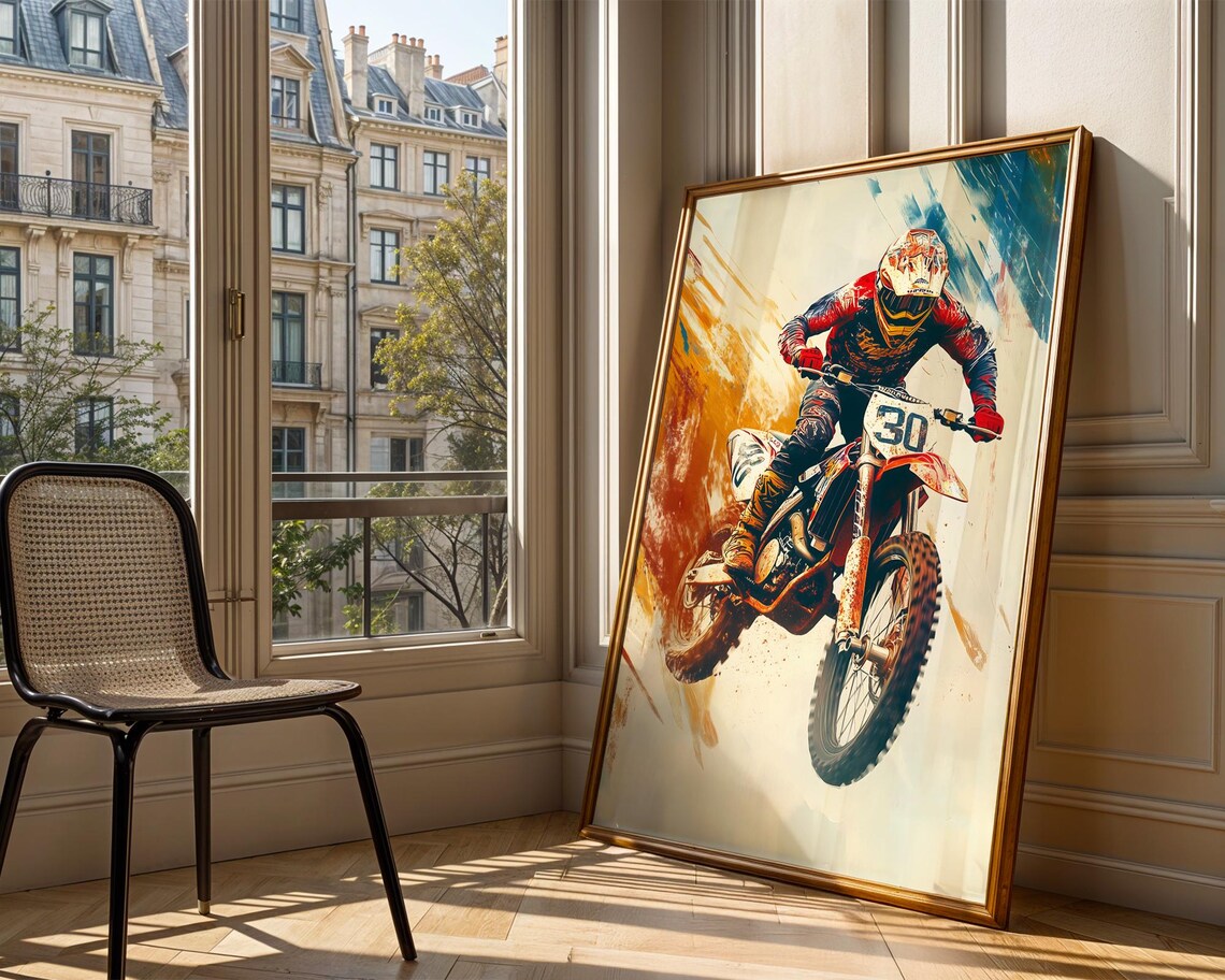 Motocross Rider Number 30 Dirt Bike Action Watercolor Sports Print - Image 3