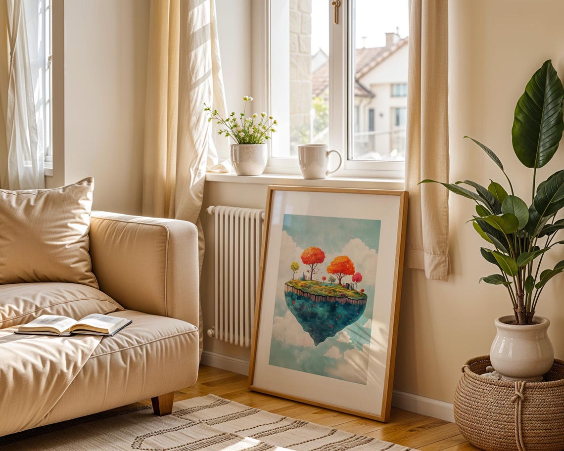 Floating Island Autumn Tree Watercolor Whimsical Fantasy Poster - Image 4