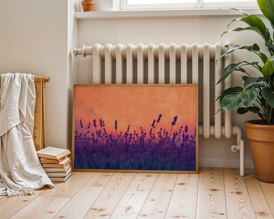 Purple Lavender Field Sunset Sky Warm Landscape Nature Wall Art - Image 6