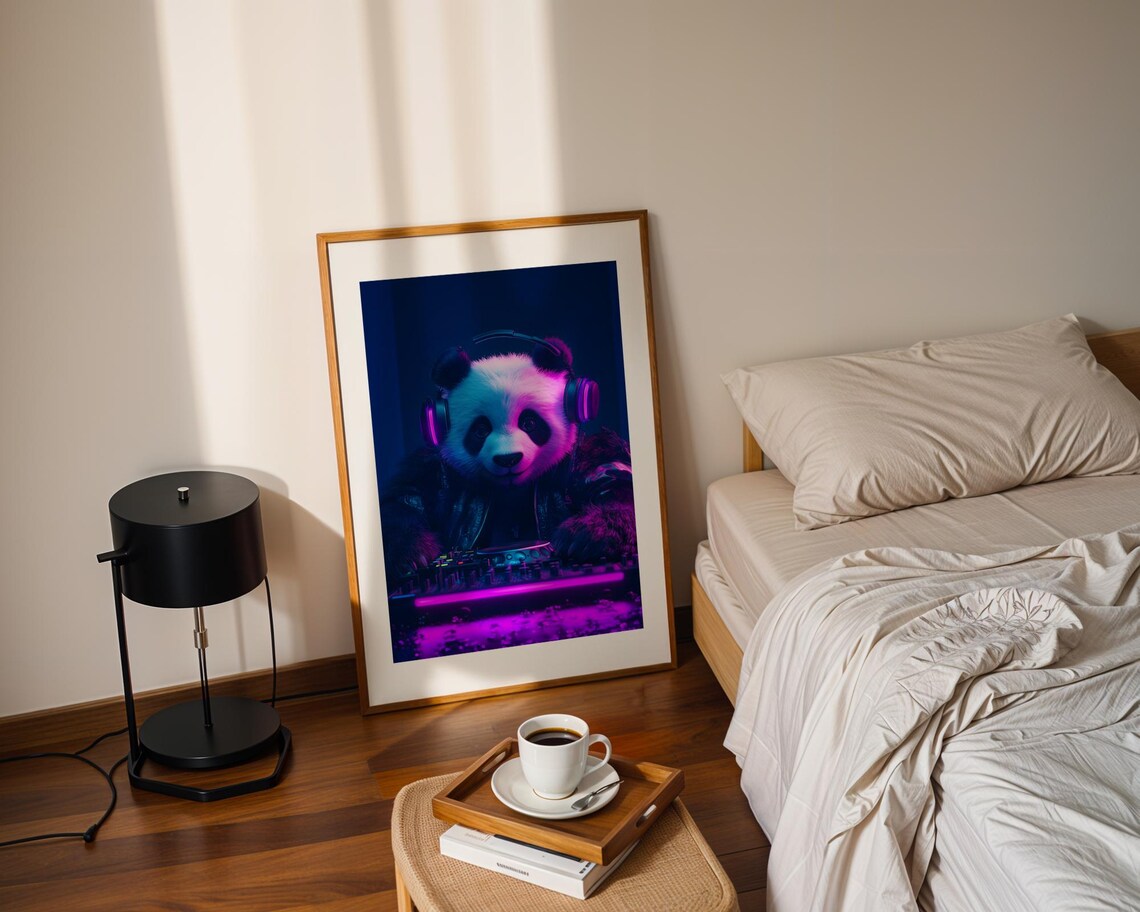 Panda DJ With Cool Headphones Neon Purple Club Music Vibe Poster - Image 2