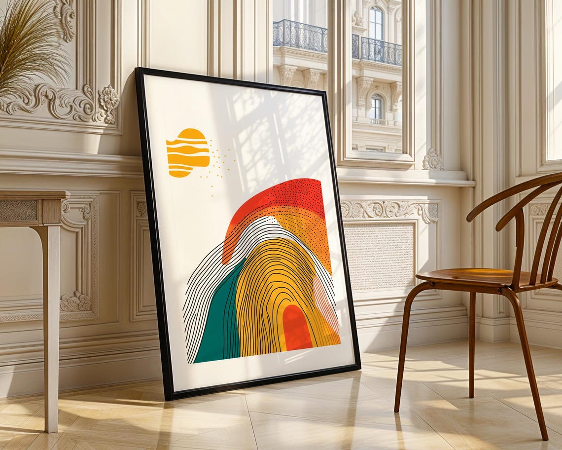 Boho Abstract Rainbow Arch Sun Mid Century Modern Artwork Poster - Image 3