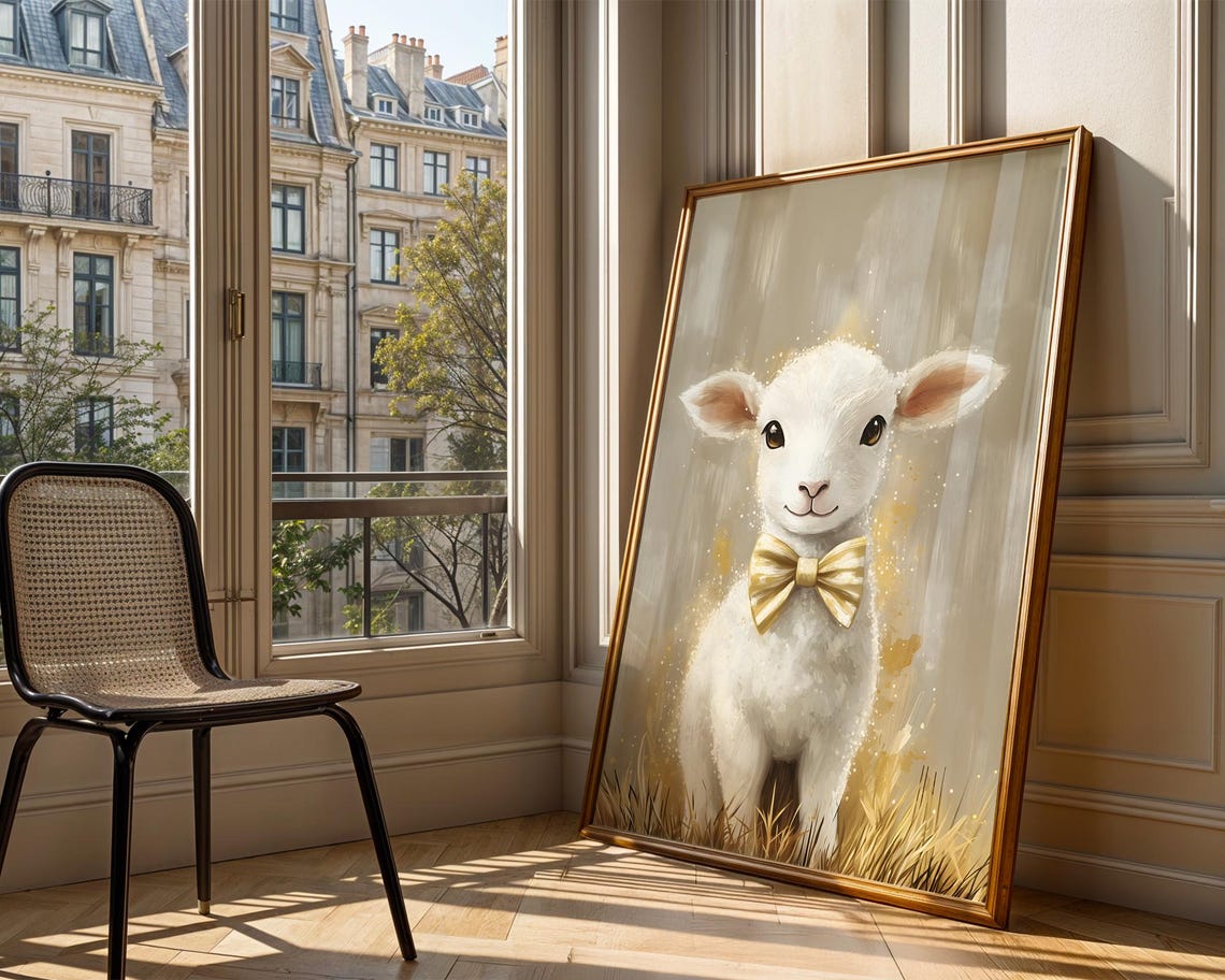 Cute Lamb Bow Tie Nursery Baby Room Decor Art Trendy Wall Prints Print Poster Gift - Image 3