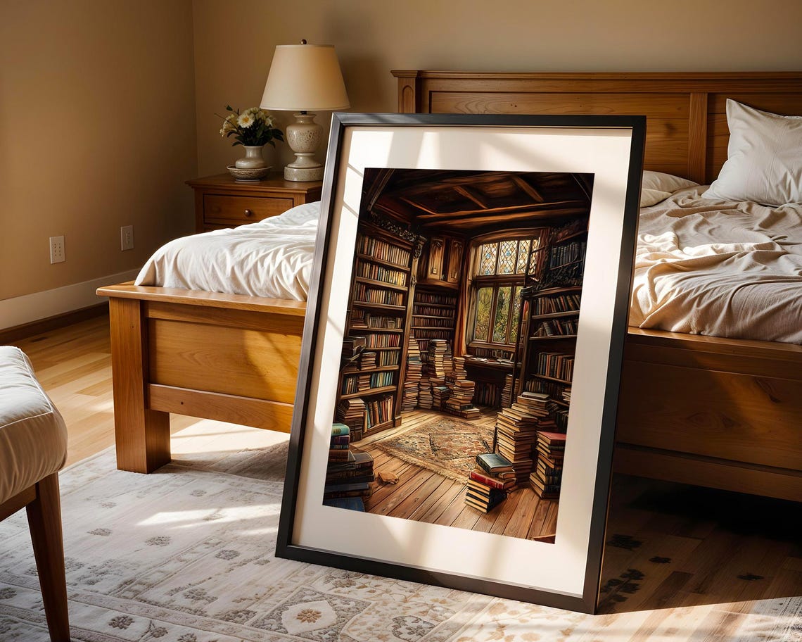 Cozy Old Library Book Room Dark Academia Bookshelf Reading Poster - Image 3