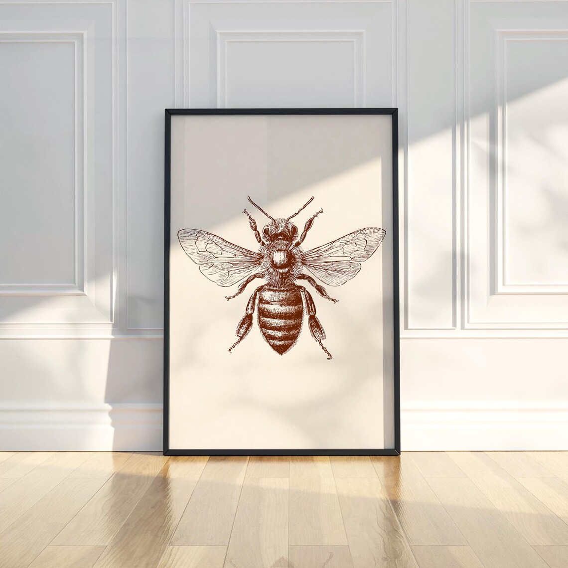 Honeybee Sepia Ink Sketch Vintage Entomology Illustration Poster