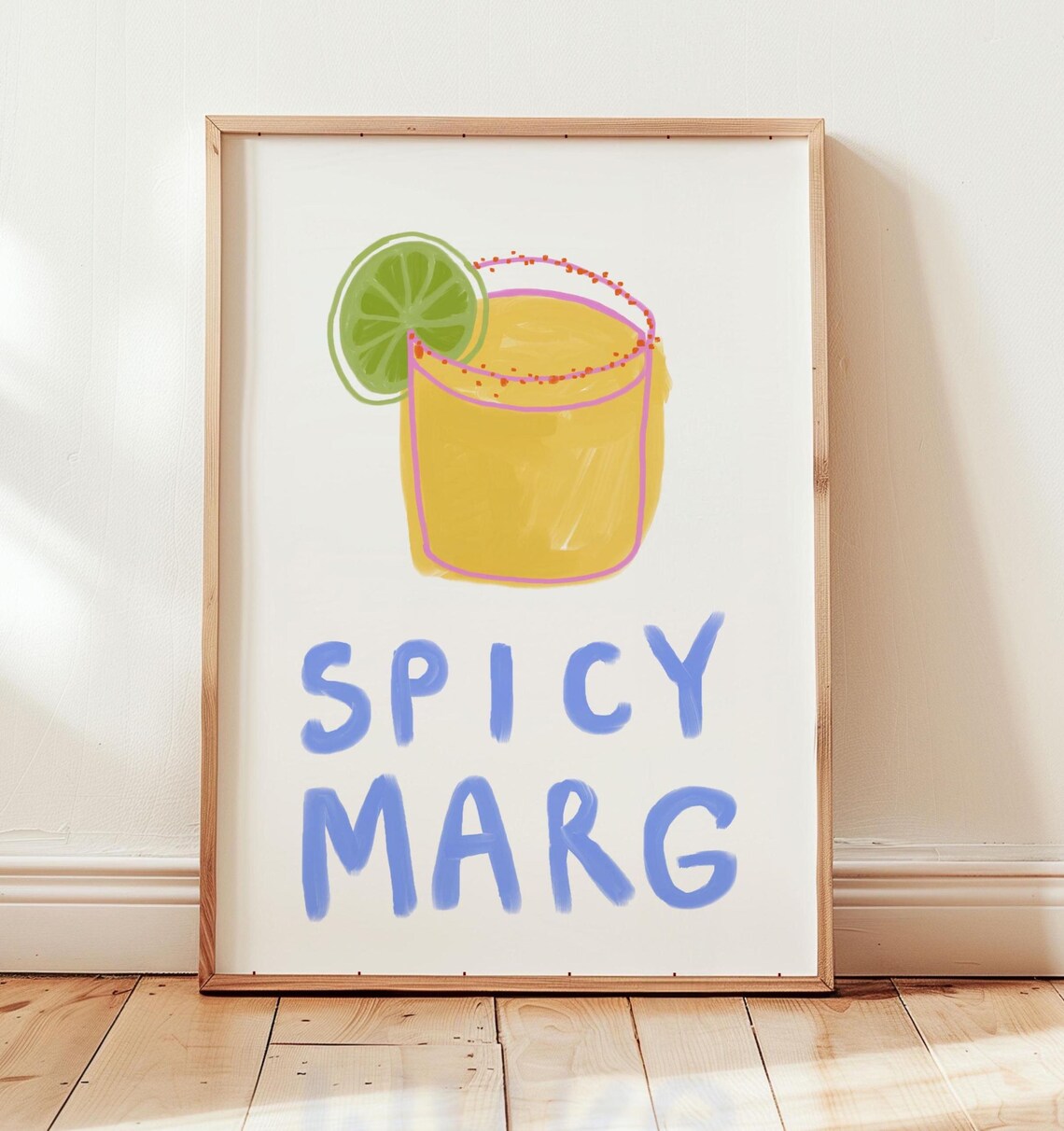 Spicy Margarita Wall Art Fun Cocktail Kitchen Bar Decor Hand Drawn Style