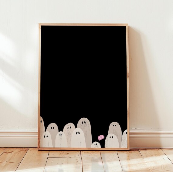 Halloween Decor Cute Ghosts Spooky Wall Minimal Black And White Print For Kids