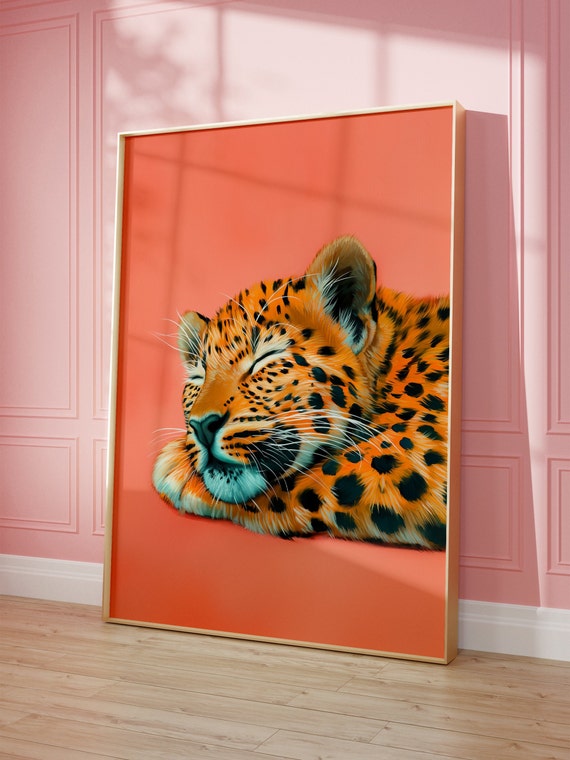 Cute Leopard Maximalist Oil Painting Poster