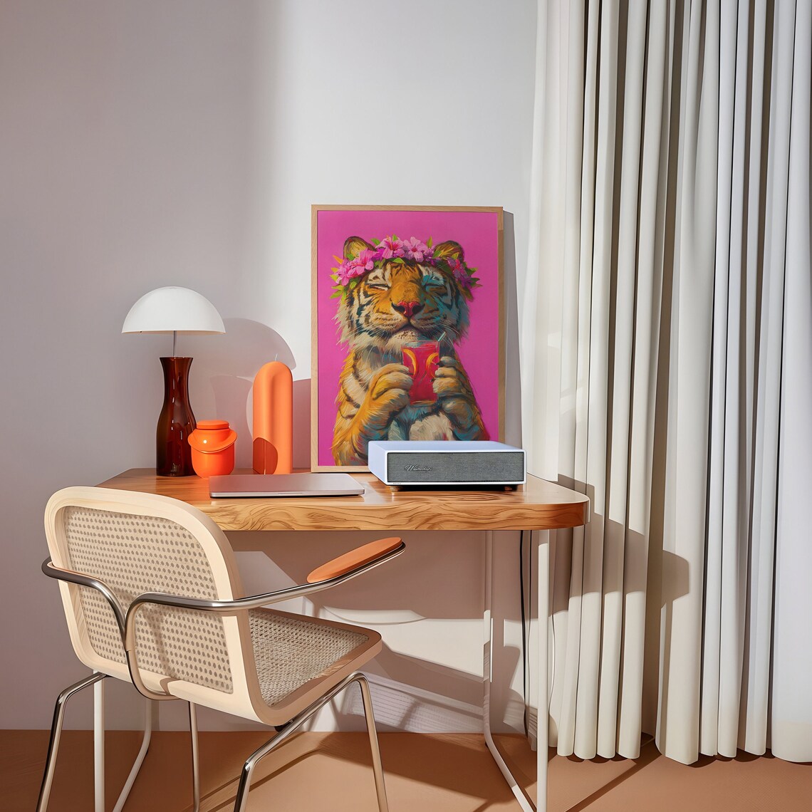 Tiger And Cocktail Maximalist Oil Painting Poster - Image 2