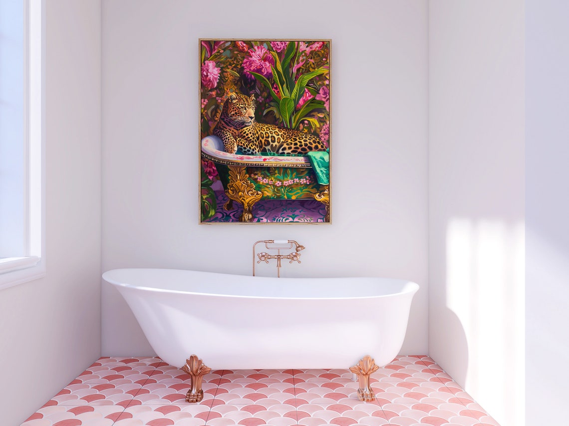Leopard in a Bathtub - Maximalist Oil Art - Image 4