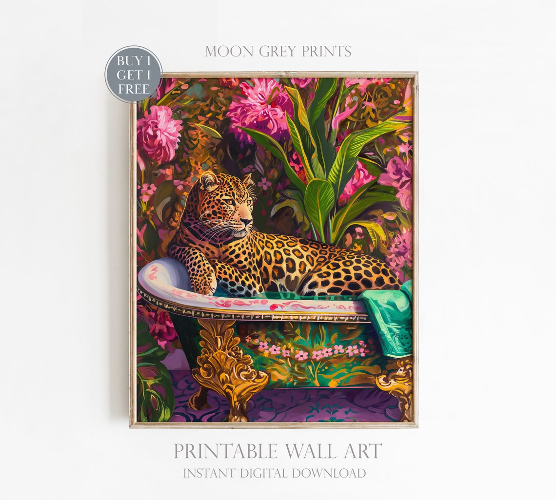 Leopard in a Bathtub - Maximalist Oil Art