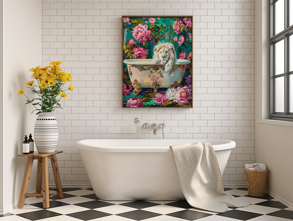 Lion In A Bathtub, Maximalist Oil Painting - Image 5