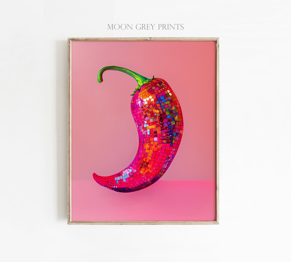 Chili Pepper Disco Ball Poster, Maximalist Painting - Image 2