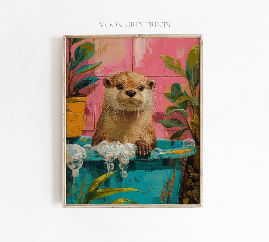 Cute Otter In A Bathtub, Bathroom Decor Art Print - Image 3