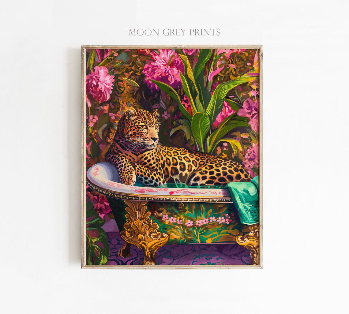 Leopard in a Bathtub - Maximalist Oil Art - Image 2