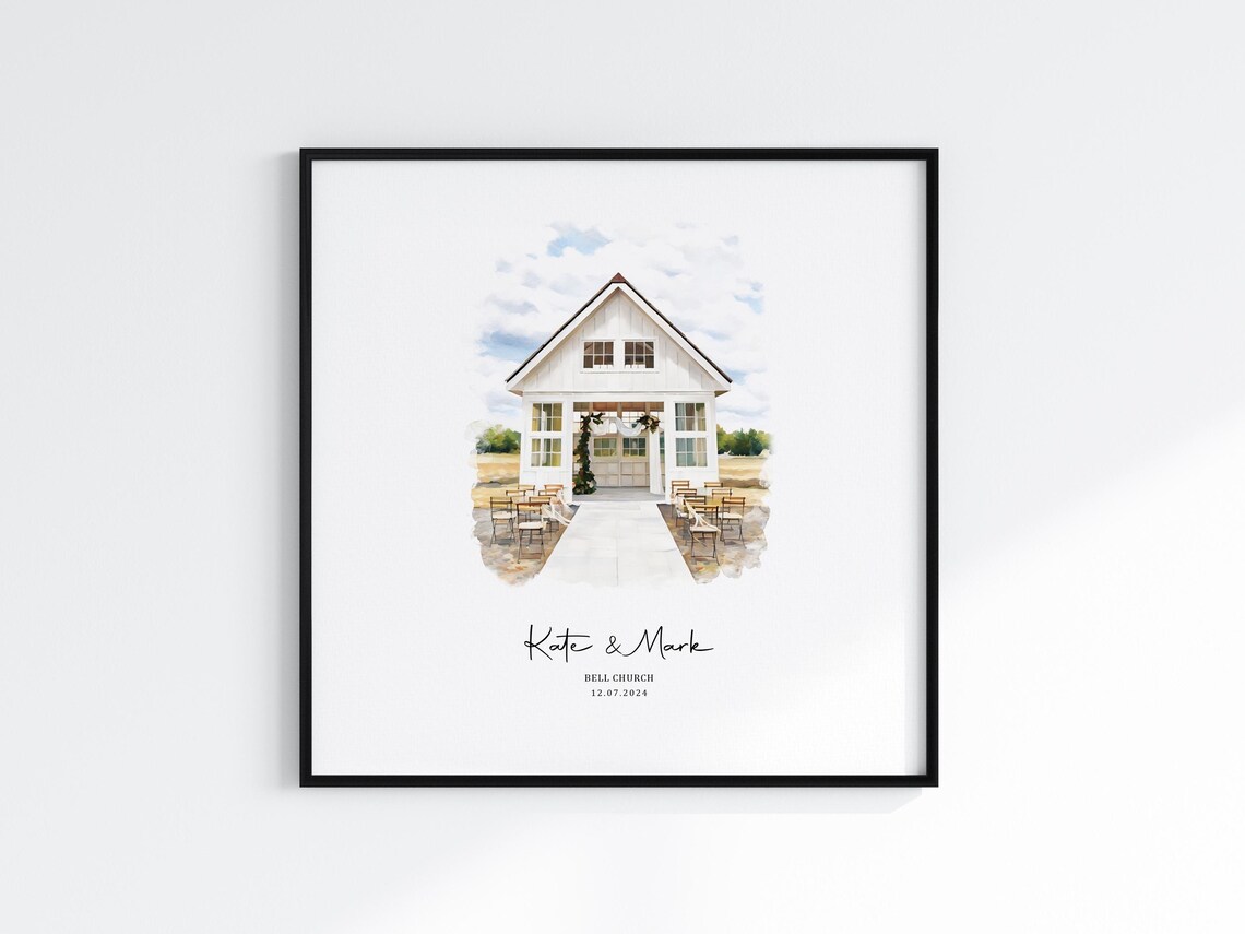 Custom Watercolour Wedding Venue Sketch Art Print - Image 4
