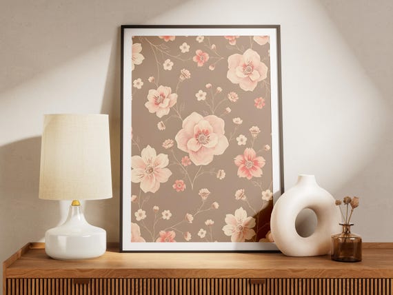 Vintage Pink Floral Print Elegant Botanical Wall Art