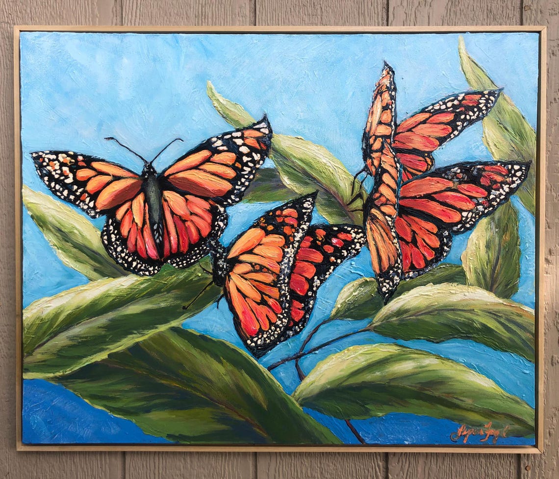 Monarch Butterflies Original 24x30 Oil Painting Framed Butterfly Painting On Framed