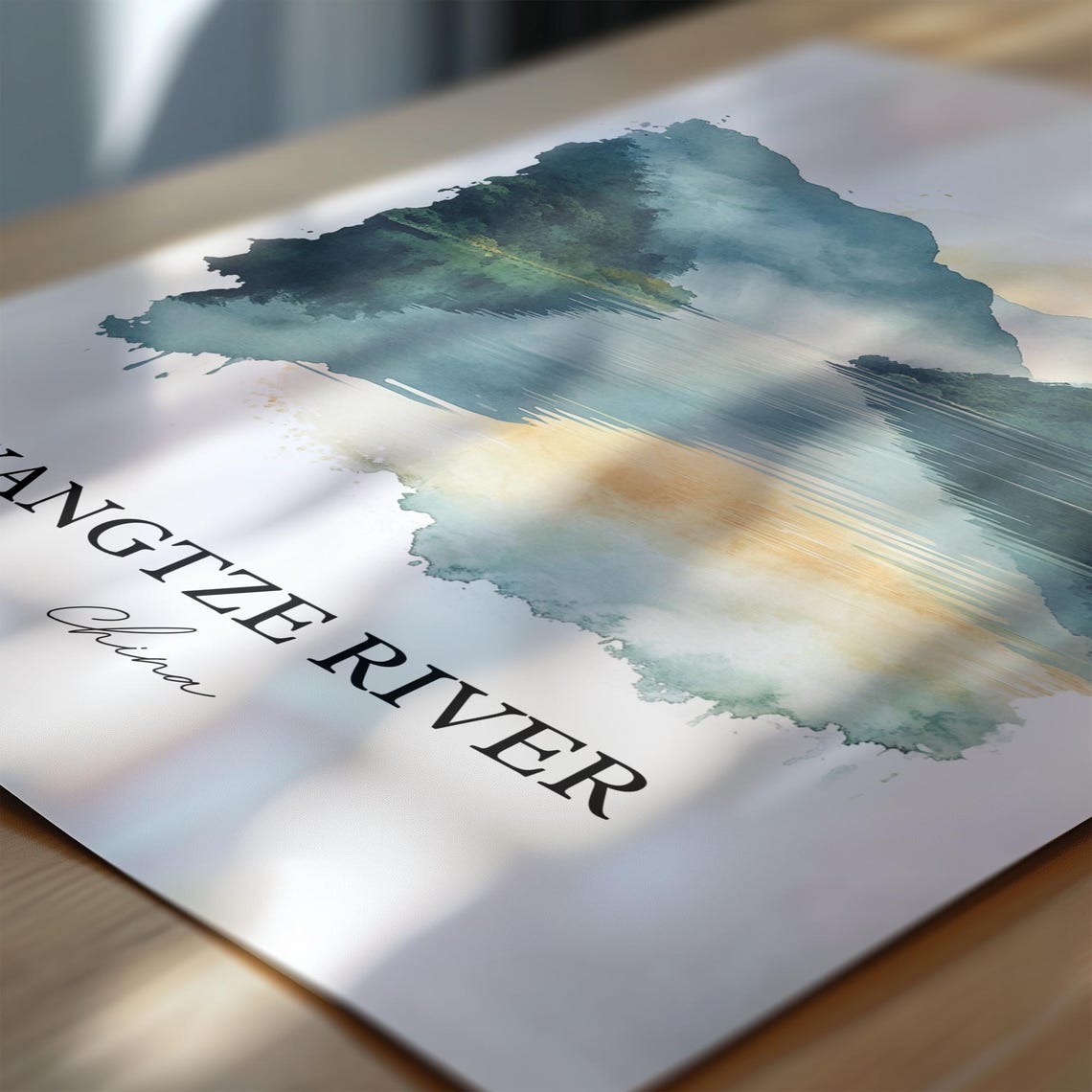 Yangtze River China Watercolor Misty Gorge River Landscape Art Print - Image 6