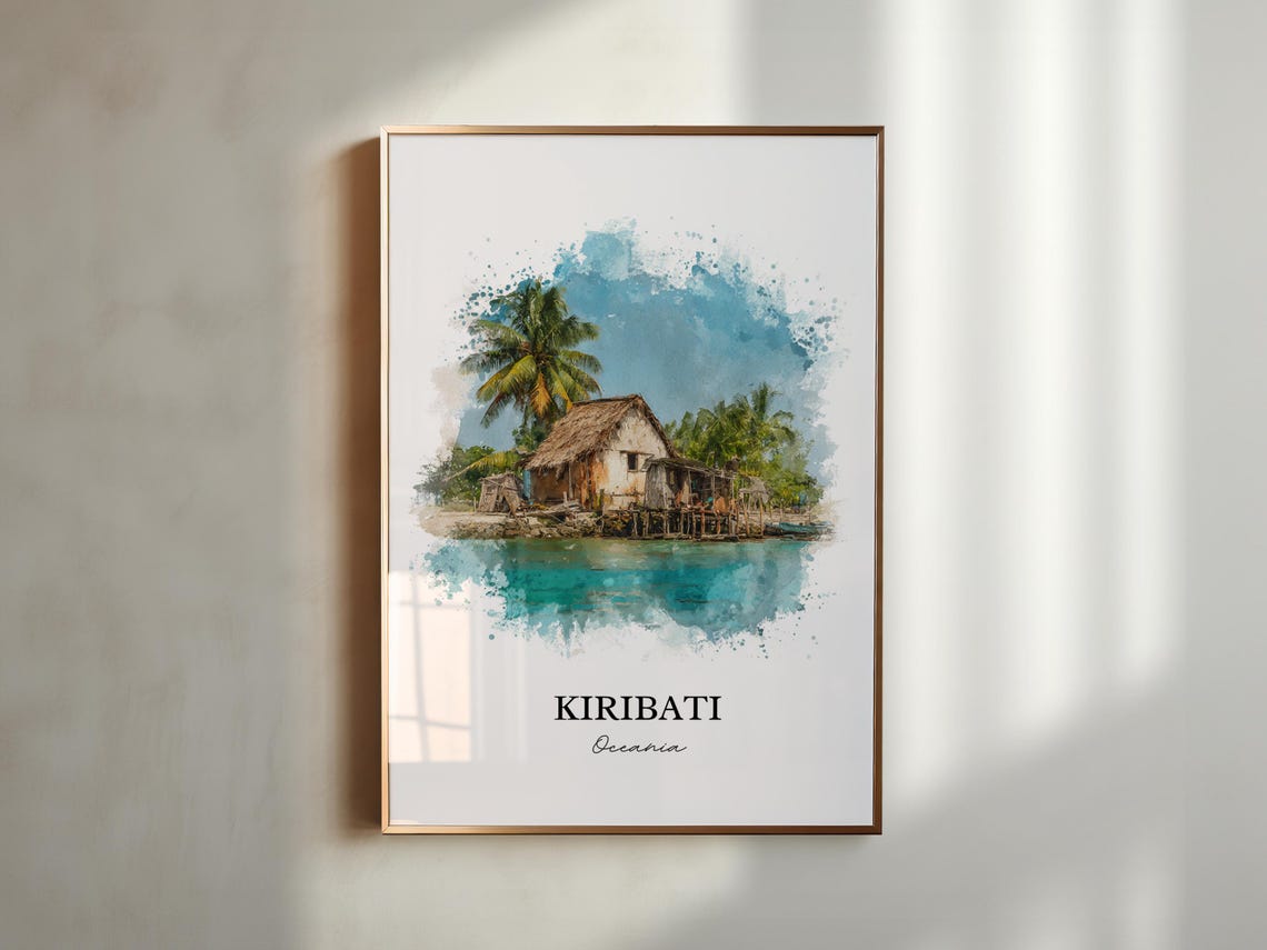 Kiribati Oceania Overwater Thatched Hut Turquoise Watercolor Poster - Image 5