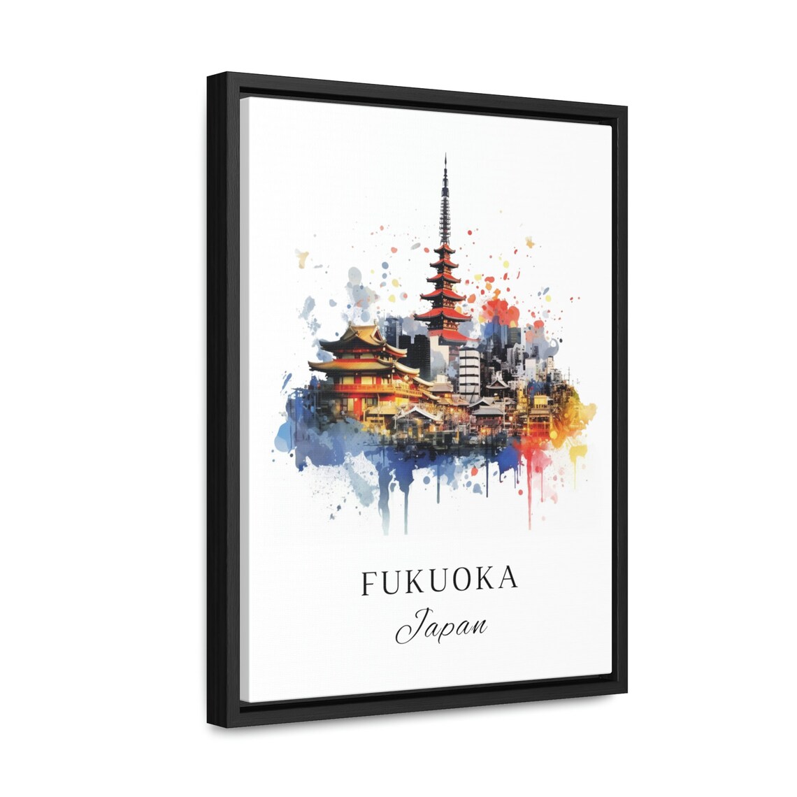 Fukuoka Japan Watercolor Five Story Pagoda Temple Cityscape Poster - Image 2