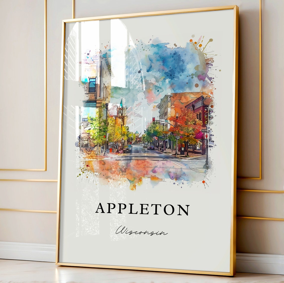 Appleton Wisconsin Historic Downtown Street Watercolor Poster - Image 4