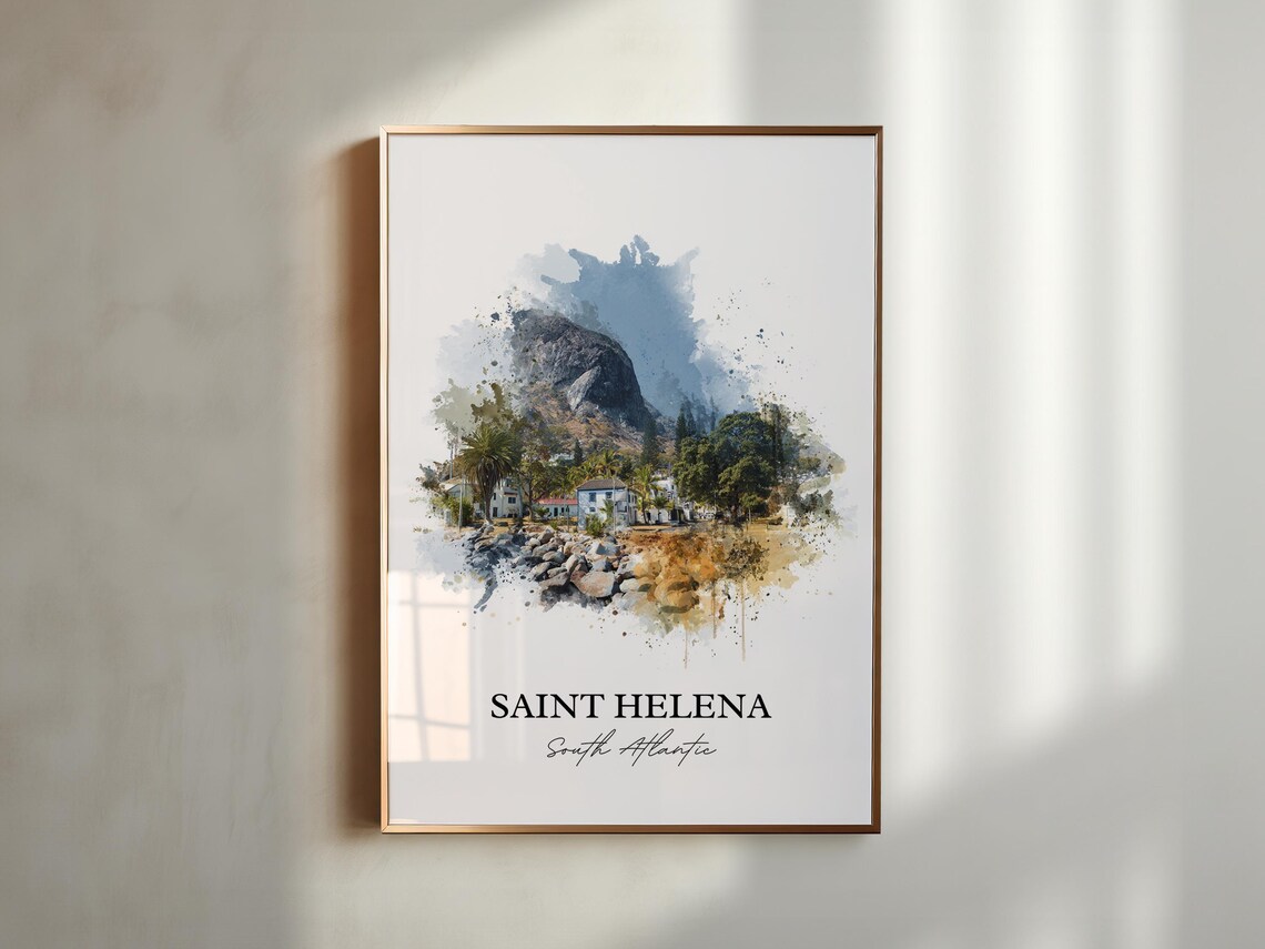 Saint Helena Remote South Atlantic Island Watercolor Travel Poster - Image 2