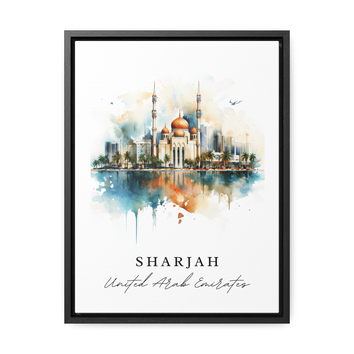 Sharjah UAE Watercolor Golden Dome Mosque Lagoon City Poster - Image 2