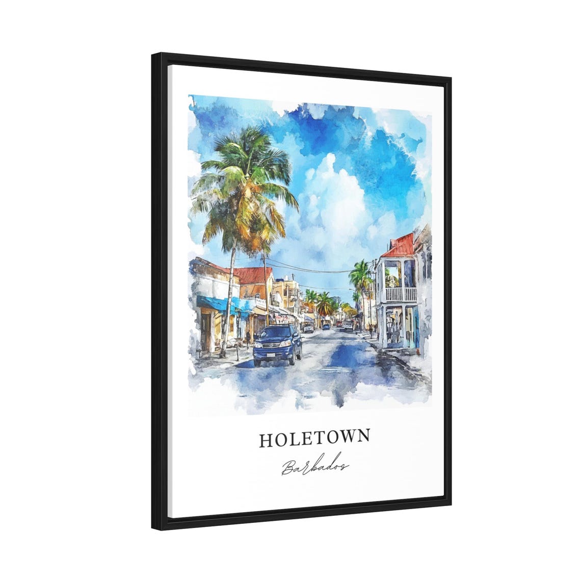 Holetown Barbados Tropical Street Palms Watercolor Beach Poster - Image 2