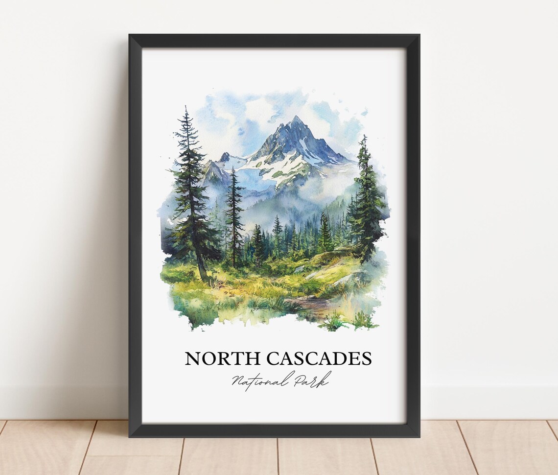 North Cascades National Park Snowy Peaks Pines Watercolor Poster - Image 5