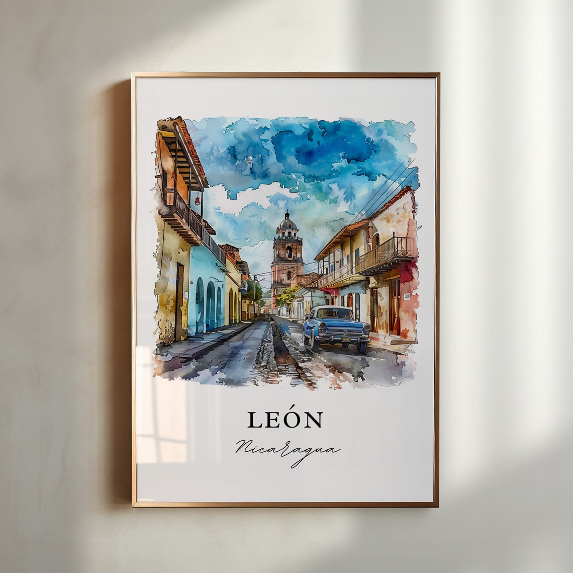 Leon Nicaragua Wall Art Len Print Watercolor Gift Travel Poster Housewarming