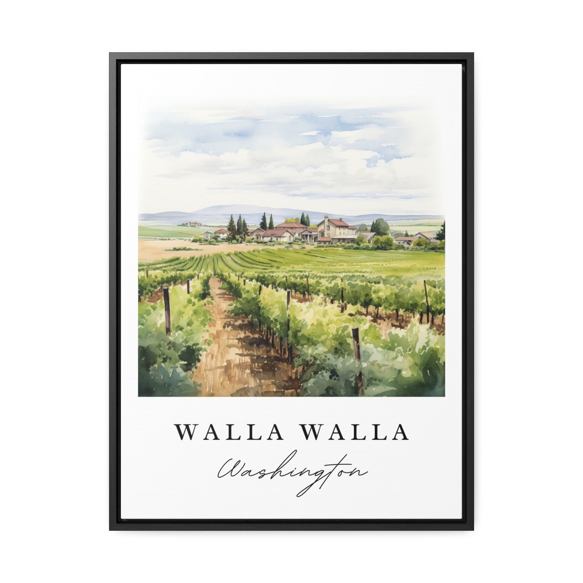 Walla Walla Washington Vineyard Rows Watercolor Travel Gift Poster - Image 2