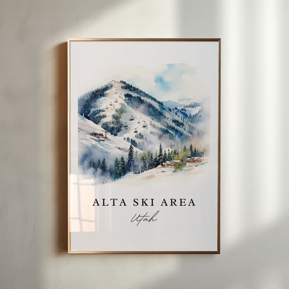 Alta Ski Area Wall Art Utah Poster Print Skiing Wedding Gift Birthday Present Custom Text Perfect