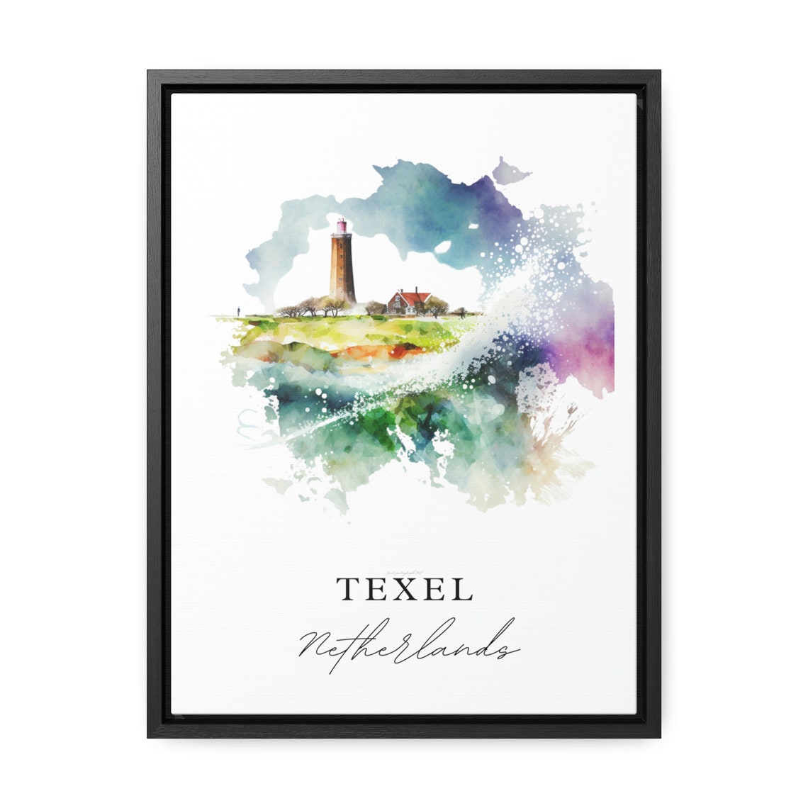 Texel Netherlands Island Lighthouse Coastal Scene Watercolor Poster - Image 2