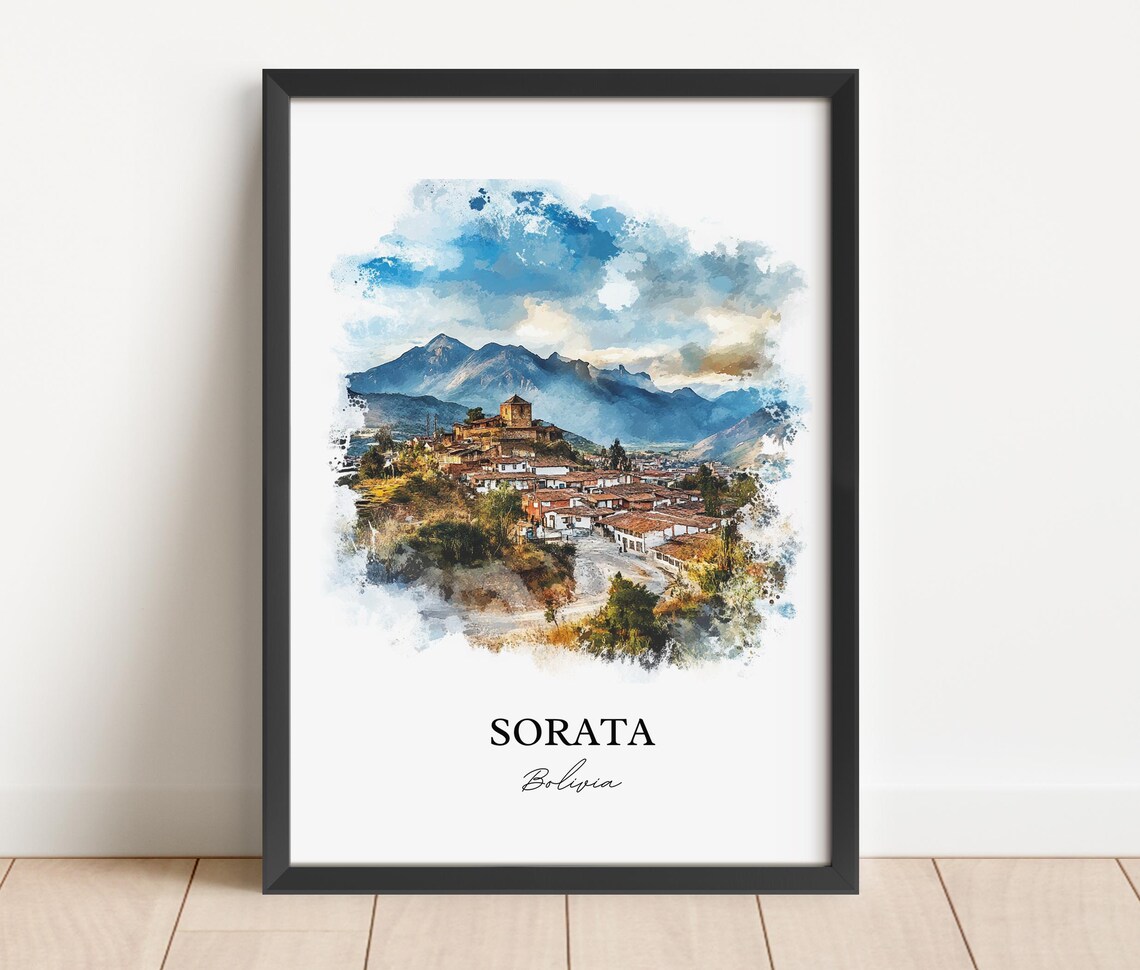 Sorata Bolivia Watercolor Mountain Village Andean Travel Poster - Image 2
