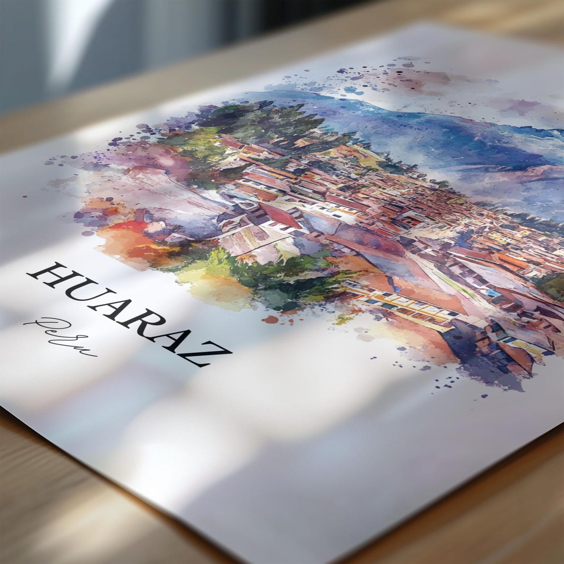 Huaraz Peru Mountain Town Watercolor Andean Landscape Scene Poster - Image 6
