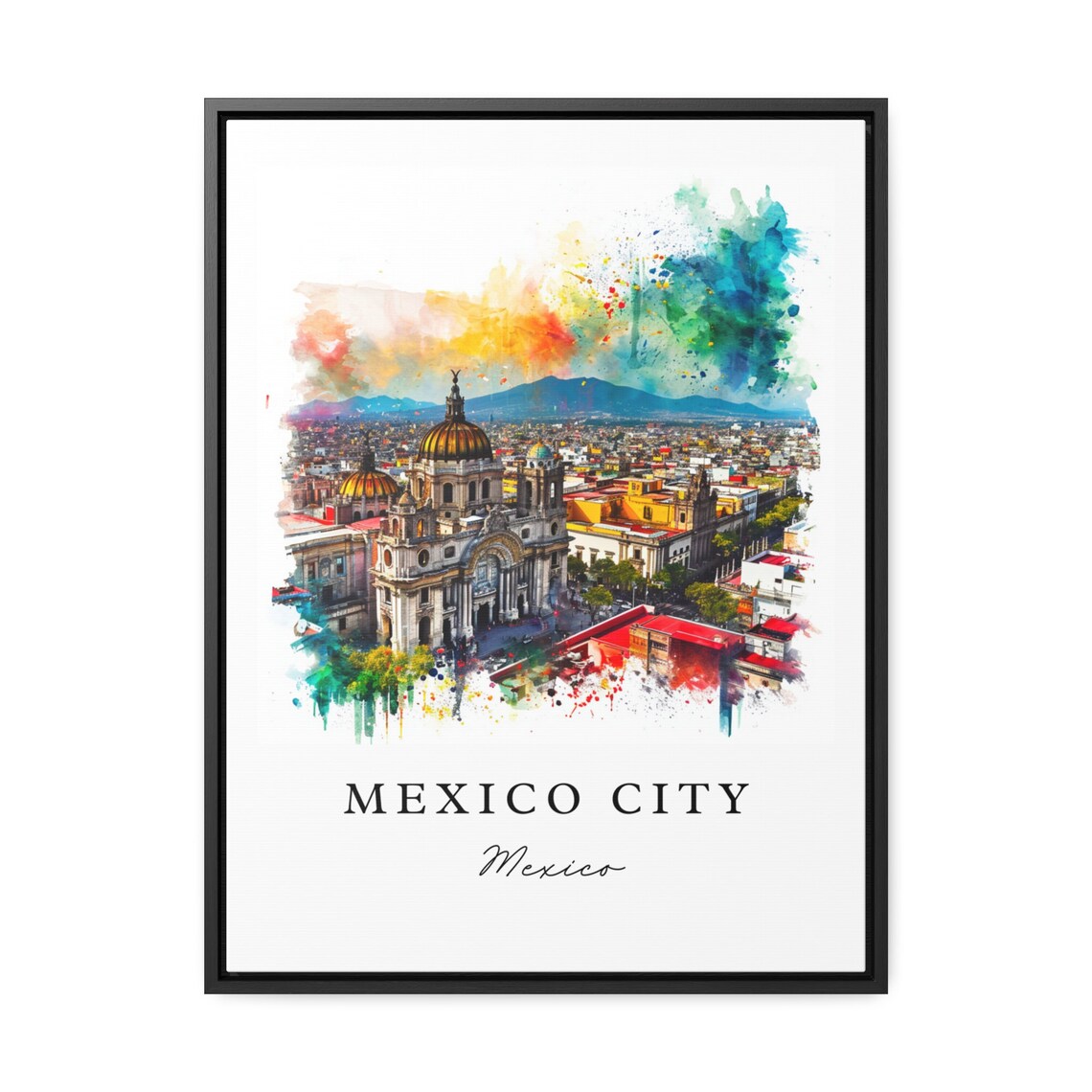 Mexico City Metropolitan Cathedral Golden Watercolor Travel Poster - Image 2
