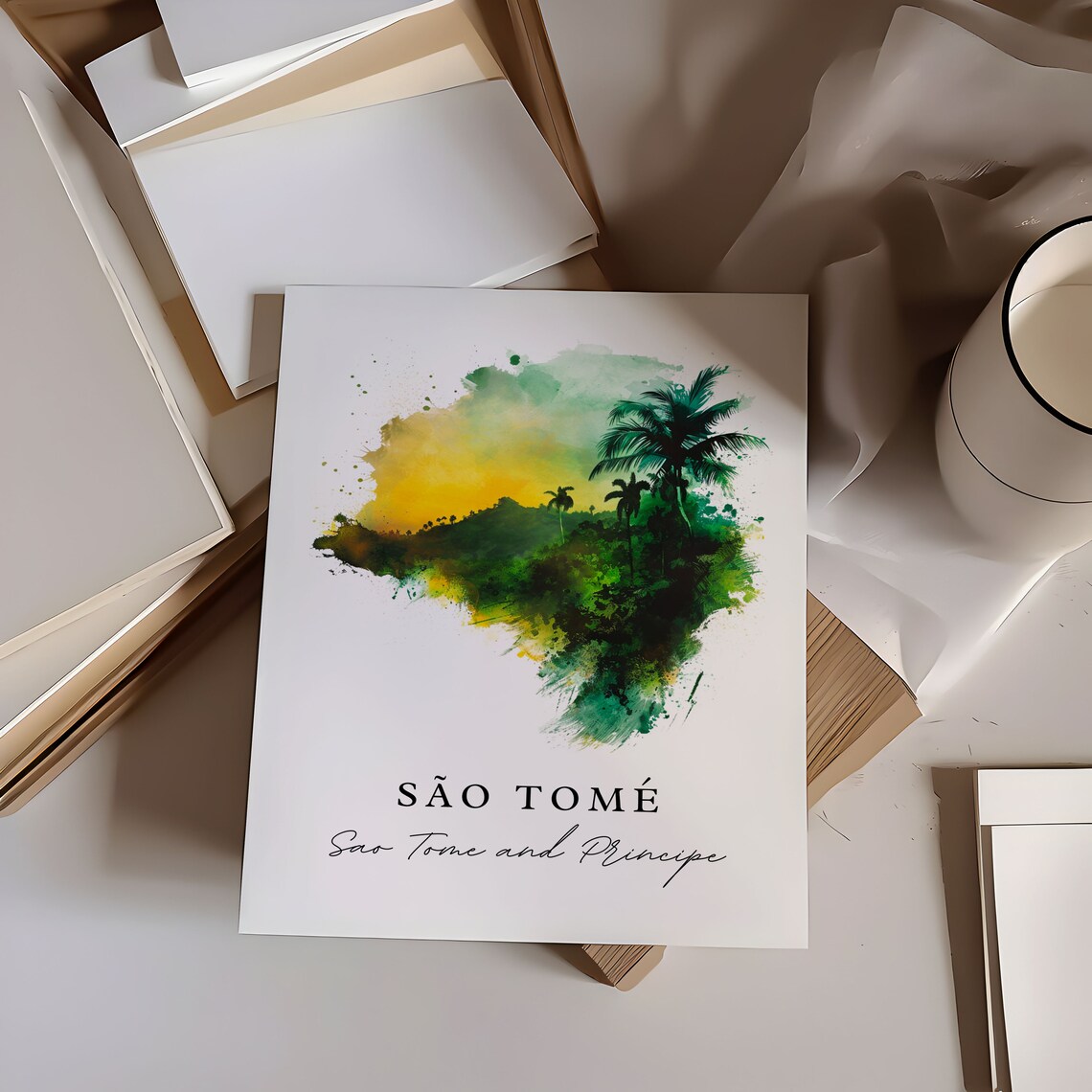 Sao Tome And Principe Palm Island Watercolor Tropical Poster - Image 7