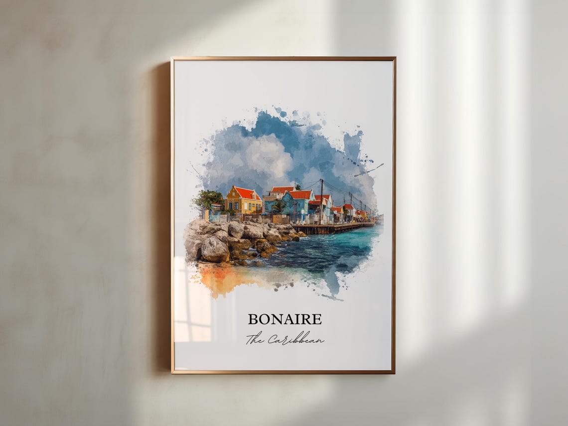 Bonaire Caribbean Colorful Waterfront Harbor Watercolor Poster - Image 5