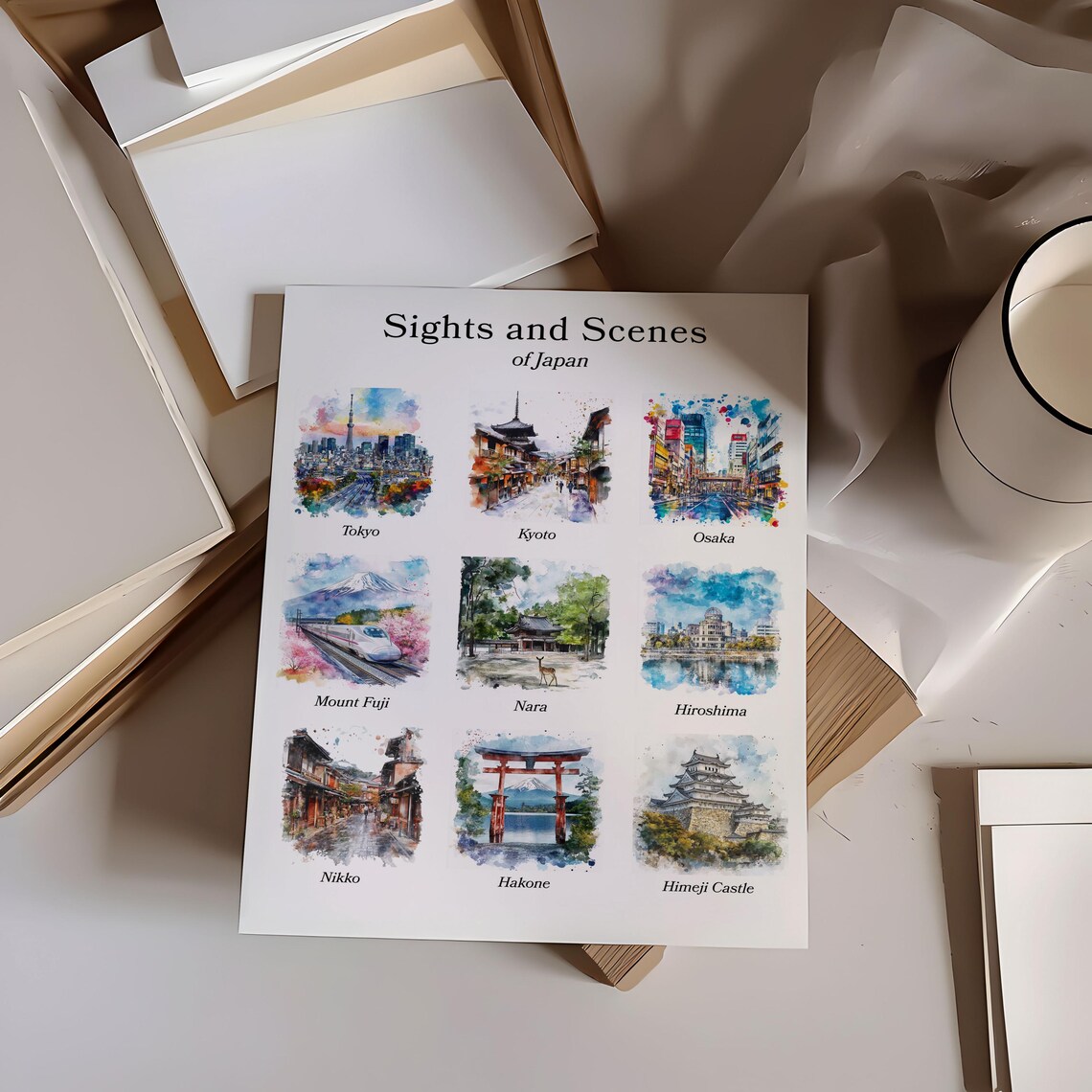 Sights and Scenes of Japan Watercolor Nine Landmarks Travel Poster - Image 5